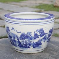 睡莲花盆青花瓷碗莲荷花花盆水缸种铁树古达花盆庭院陶瓷缸 新山水深缸大号直径63cm 底部有孔(土培种花种树专用)