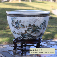 睡莲花盆陶瓷特大号花盆种树铁树古达花盆户外庭院盆景盆 江山多娇中号53cm（不含底座） 底部有孔（土培种花种树专用）
