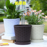 仿竹编树脂花盆加厚塑料花盆古达加固简约多肉圆形室内阳台绿萝小花盆