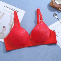 众铭莱大红色本命年薄款文胸无钢圈中老年舒适内衣女聚拢妈妈加大码胸罩