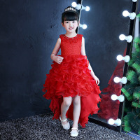 迪鲁奥(DILUAO)儿童礼服裙 女童公主裙白色长拖尾裙子钢琴演出服装花童婚纱裙小主持人比赛走秀模特衣服