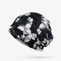 迪鲁奥(DILUAO)帽子女夏季包头帽透气薄款蕾丝头巾帽光头化疗堆堆帽孕妇帽月子帽 黑色-蝴蝶款 均码