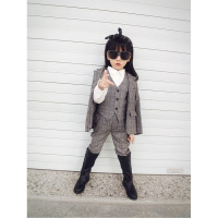 迪鲁奥(DILUAO)春秋装女童格子西装套装2021新款儿童洋气外套小女孩韩版时尚西服