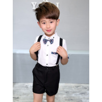 迪鲁奥(DILUAO)男童短袖白蓝衬衫黑背带裤子婚礼小花童晚礼服学生主持演出表演服