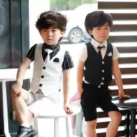 迪鲁奥(DILUAO)短袖花童礼服小西装马甲三件套夏季男童演出花童礼服韩版[夏]