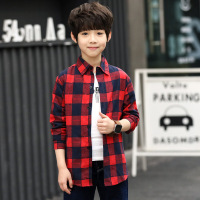 迪鲁奥(DILUAO)童装男童秋款衬衫上衣2021新款帅气男孩百搭印花格子衬衣外套潮男[夏]