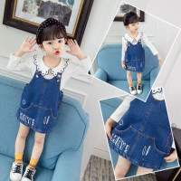 迪鲁奥(DILUAO)女童连衣裙 儿童牛仔裙套装3岁背带裙儿童韩版T恤打底衫背带裙两件套洋气女童秋装童装裙子 蓝色牛仔裙