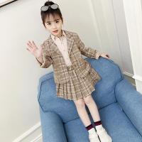 迪鲁奥(DILUAO)女童西服套装秋装新款韩版洋气儿童小西装时髦三件套时尚潮衣 西服衬衫三件套