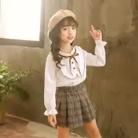迪鲁奥（DILUAO)女童秋装套装2021新款时髦韩版中大童儿童时尚洋气衬衫两件套潮衣