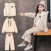 迪鲁奥(DILUAO)女童卫衣套装冬装2021新款儿童韩版中大童马甲三件套潮衣
