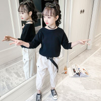 迪鲁奥(DILUAO)女童套装时尚工装裤秋季儿童装新款韩版超洋气3中大童5长袖T恤8休闲裤12岁春秋两件套潮 黑色