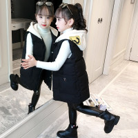 迪鲁奥(DILUAO)女童羽绒棉马甲女宝宝秋冬加厚连帽马夹3-5-8-15岁中大儿童时尚坎肩中小学生中长款百搭上衣潮