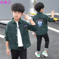 迪鲁奥(DILUAO)男童春秋季长袖衬衫新款韩版时尚儿童印花格子衬衣中大童12岁