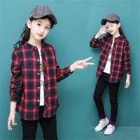 迪鲁奥(DILUAO)童装春秋2021装新款3-8中大童男童七八九韩版字12岁母印花格子衬衫 红色