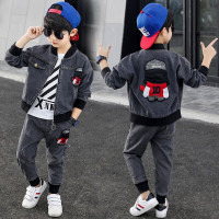 迪鲁奥(DILUAO)童装男童套装春秋装牛仔套装2021秋季新款儿童洋气韩版帅气中大童衣服牛仔外套长袖T恤牛仔裤三件