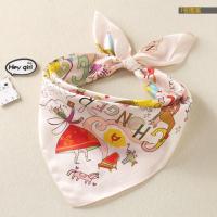 迪鲁奥(DILUAO)春秋季新款宝宝丝巾儿童丝围巾桑蚕丝女童公主小方巾婴儿三角巾 1号图案(浅粉色) 女宝都适合(52