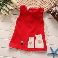 迪鲁奥(DILUAO)春款女童连衣裙女宝宝卡通猫咪呢子A字马甲裙