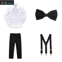 迪鲁奥(DILUAO)男童演出服儿童白色长袖衬衫黑色西裤套装花童主持学生背带裤礼服