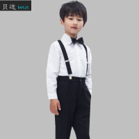 迪鲁奥（DILUAO)新款儿童背带裤演出服男童白色衬衫黑色长裤主持人花童合唱服礼服