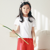 迪鲁奥(DILUAO)韩版夏季新款女童T恤中大童短袖体波浪园领子纯色上衣打底衫