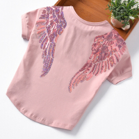 迪鲁奥(DILUAO)女童天使翅膀亮片刺绣T恤儿童宽松棉亲子装短袖洋气上衣女T恤夏