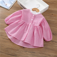 迪鲁奥(DILUAO)女童衬衫长袖韩版上衣春秋宝宝格子泡泡袖新款洋气娃娃衫潮衣