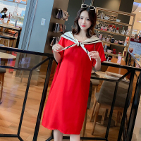 迪鲁奥(DILUAO)孕妇连衣裙时尚夏装短袖上衣中长款雪纺宽松潮妈A字裙夏天孕妇裙