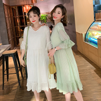 迪鲁奥(DILUAO)孕妇连衣裙夏天时尚2021新款短袖A字裙中长款雪纺印花上衣孕妇裙