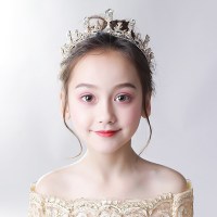 迪鲁奥(DILUAO)儿童皇冠头饰公主箍超仙小孩夹子韩国女宝宝生日饰女童王冠 金色[125]