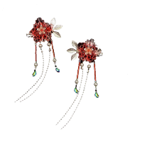 迪鲁奥（DILUAO)儿童汉服饰古装古风头花夹子小女孩旗袍流苏饰卡复古头饰 红色(一对)