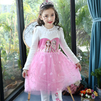 迪鲁奥(DILUAO)冰雪奇缘公主裙春秋艾莎安娜儿童长袖女童连衣裙蕾丝爱莎礼服裙子