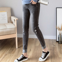 迪鲁奥(DILUAO)孕妇裤子秋季潮妈外穿黑色小脚裤孕妇棉裤时尚紧身夏 黑色