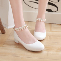 迪鲁奥(DILUAO)韩版白色女童皮鞋2021新款水钻礼服鞋中大童女孩儿童高跟鞋演出鞋