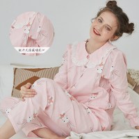 迪鲁奥(DILUAO)月子服棉纱布夏季薄款产后哺乳孕妇睡衣春秋产妇怀孕期喂奶套装