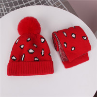 迪鲁奥(DILUAO)韩版针织帽儿童围巾套装童加绒围脖两件套童学生冬天毛线帽潮 红色(针织套帽) 2-10岁