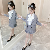 迪鲁奥(DILUAO)女童套装春秋季新款中大童学院风两件套裙洋气女孩西装百褶裙