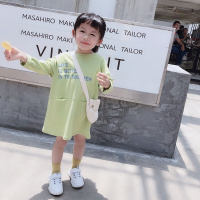 迪鲁奥(DILUAO)童装女童秋装韩版字母印花插兜中长款长袖T恤裙圆领裙