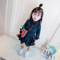 迪鲁奥(DILUAO)童装格子衬衣连衣裙女宝宝长袖衬衫裙子2021春装新款韩版女童洋气 绿色