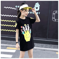 迪鲁奥（DILUAO)2021新款夏装女童中长款短袖T恤大童洋气T恤裙儿童韩版棉上衣