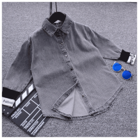 迪鲁奥(DILUAO)男童中长款衬衫2021春装新款韩版中大童牛仔衬衣儿童休闲上衣外套