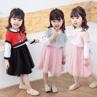 迪鲁奥（DILUAO)儿童牛仔马甲童装女童套装春装儿童套装宝宝女孩衣服小孩唐装春秋季汉服网纱裙子两件套中国民族风幼儿小童