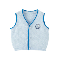 迪鲁奥(DILUAO)男童马夹2021年新款春夏新款格纹纯棉马甲开衫外套无袖 蓝色