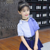 迪鲁奥(DILUAO)女童夏装套装2021新款儿童装洋气韩版时尚网红条纹衬衫两件套裙裤