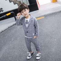 迪鲁奥(DILUAO)男童秋装套装格子马甲2021韩版秋季儿童3男孩短袖假三件套4岁宝宝