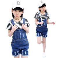 迪鲁奥(DILUAO)女童牛仔背带短裤套装夏季儿童吊带牛仔裙女中大童女装夏款吊带潮