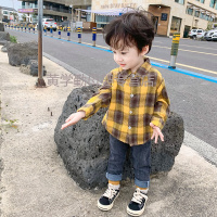 迪鲁奥（DILUAO)男童长袖衬衫纯棉薄款潮童装小童上衣夏款宝宝格子儿童衬衣春秋装