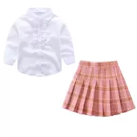 迪鲁奥(DILUAO)2021新款女童格子百褶短裙套装小学生白色校服裙夏装韩版儿童半身黑色短裙Sy