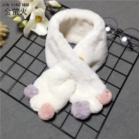 迪鲁奥(DILUAO)儿童围巾纯色毛绒舒适秋冬保暖女童6个球球宝宝围脖潮 1白色 72x11cm