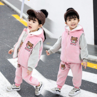 迪鲁奥(DILUAO)童装女童套装冬装儿童套装宝宝女孩衣服小孩卫衣马甲三件套秋冬季小童幼儿百搭 粉色