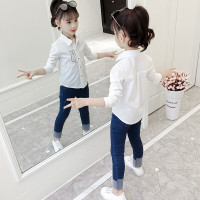 迪鲁奥(DILUAO)韩版女童春季衬衣2021新款儿童上衣长袖 翻领纯棉衬衫 小萝卜白色